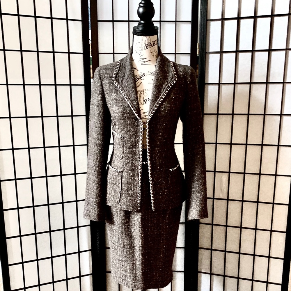 Lafayette 148 New York Brown Tweed Skirt Suit 4